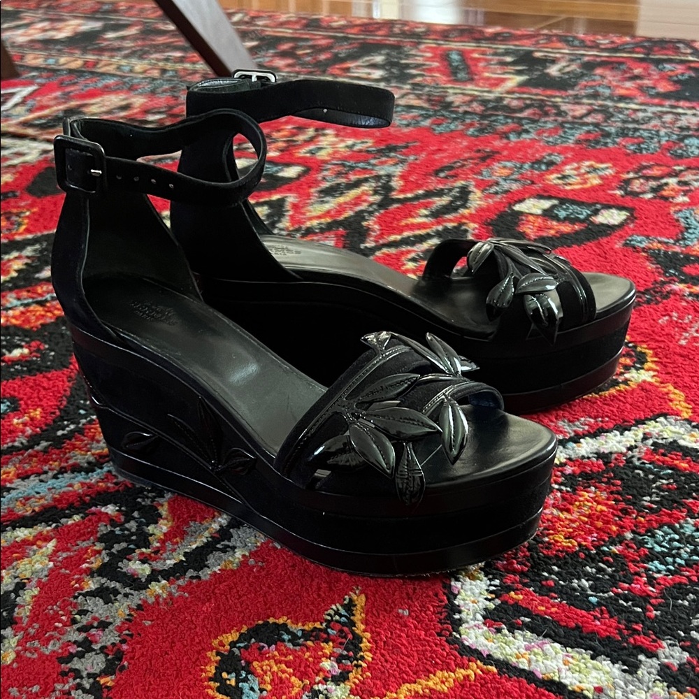 Hermes Black Suede and Leather Platforms